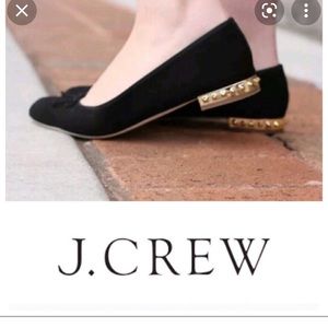 J Crew kiki gold studded black suede flats size 7